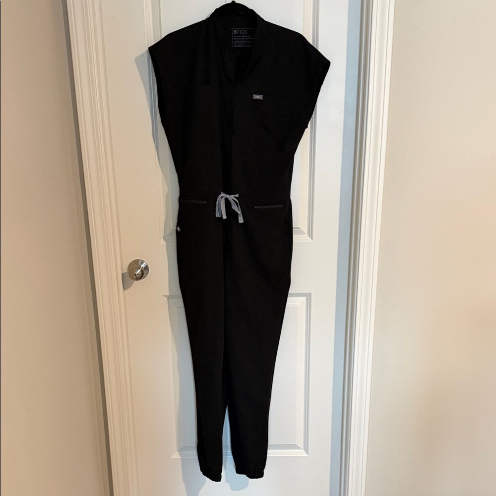 Figs Black Jumpsuit with Gray Drawstring